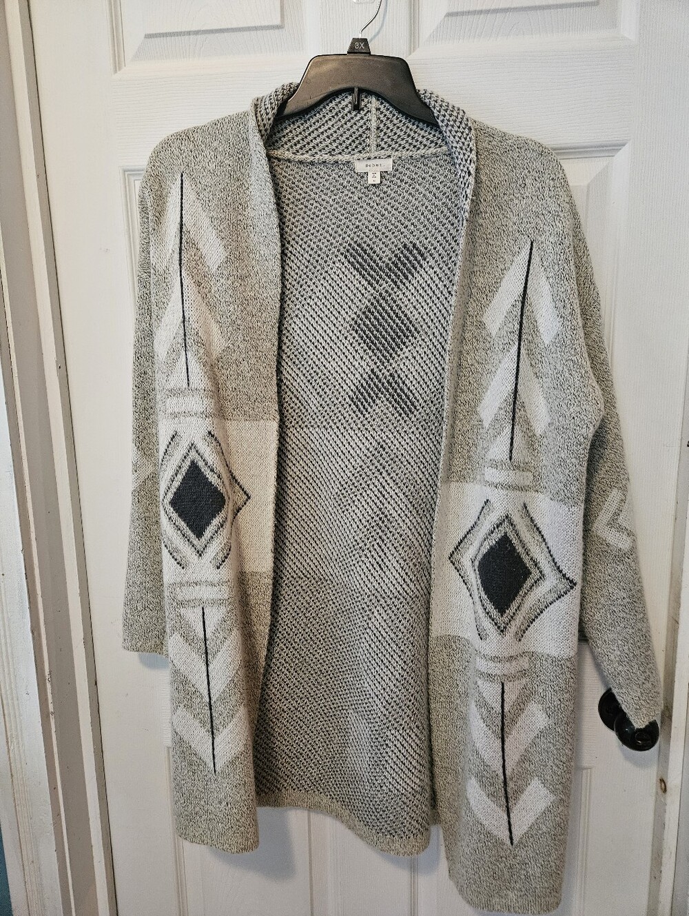 Open-Front Geometric Knit Cardigan Sweater - Light Gray